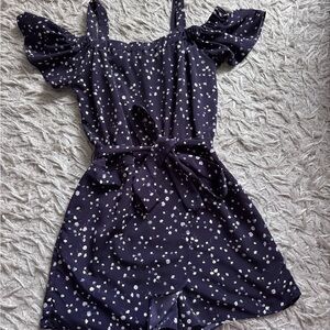 Navy Blue Polka Dot Dress with Belt